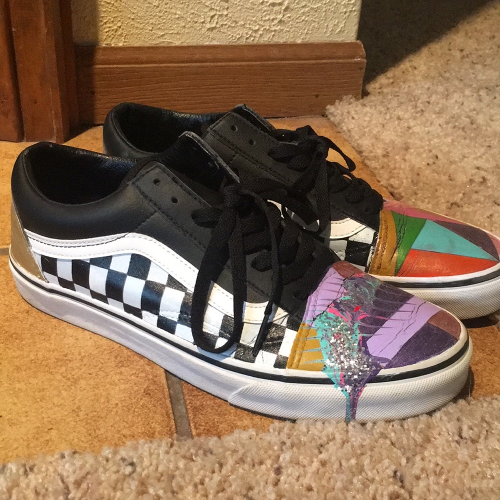 Custom Painted black Leather Vans